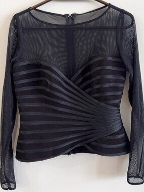 JS Collections Vintage Y2K Black Sheer Mesh Corset Pleated Top Size 4